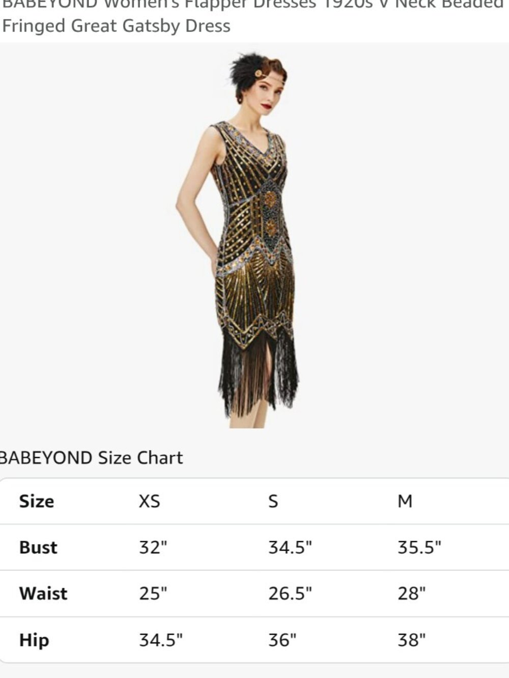 Babeyond Women's Flapper Dresses 1920s V Neck Beaded Fringed Great Gatsby Dress - Picture 3 of 9
